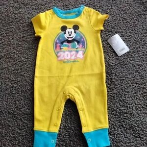 Disney Yellow Mickey 2024 One-Piece Footie with Turquoise Trim